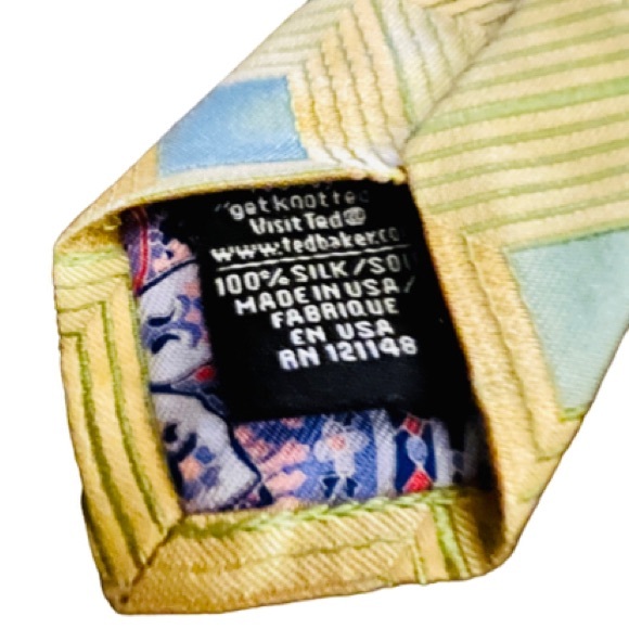 Ted Baker London Pale Yellow w Lt Green and Silver Diamond Design Sm Wear PGC - Picture 4 of 6